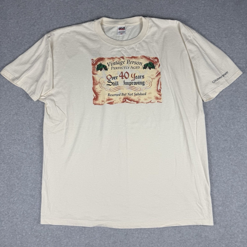 Vintage Anvil Adult 2XL Perfectly Aged 40th Birthday Graphic T-Shirt Cream